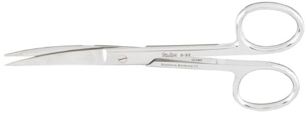 Miltex Operating Scissors Miltex® 4-1/2 Inch Length OR Grade German Stainless Steel NonSterile Finger Ring Handle Curved Blade Sharp Tip / Sharp Tip - M-250163-1237 - Each