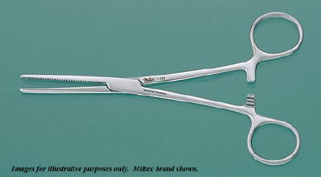 Hemostatic Forceps Miltex® Rochester-Pean 5-1/2 Inch Length OR Grade German Stainless Steel NonSterile Ratchet Lock Finger Ring Handle Straight Extra Delicate Serrated Tips