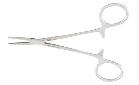 Hemostatic Forceps Miltex® Halsted-Mosquito 5 Inch Length OR Grade German Stainless Steel NonSterile Ratchet Lock Finger Ring Handle Straight Serrated Tips with 1 X 2 Teeth