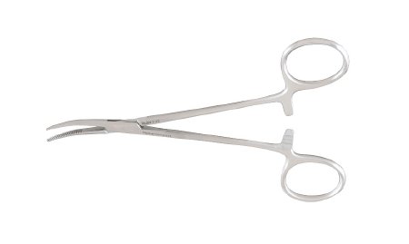 Miltex Hemostatic Forceps Miltex® Providence Hospital 5-1/2 Inch Length OR Grade German Stainless Steel NonSterile Ratchet Lock Finger Ring Handle Curved Serrated Tip - M-250278-3818 - Each