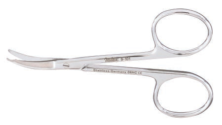 Miltex Stitch Scissors Miltex® Shortbent 3-1/2 Inch Length OR Grade German Stainless Steel NonSterile Finger Ring Handle Curved Blade Blunt Tip / Blunt Tip - M-250333-4556 - Each