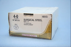 Suture with Needle Nonabsorbable Uncoated Silver Suture Stainless Steel Size 4 - 0 18 Inch Suture 1-Needle 19 mm Length 3/8 Circle Reverse Cutting Needle