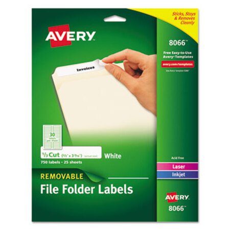 Avery® Removable File Folder Labels with Sure Feed Technology, 0.66 x 3.44, White, 30/Sheet, 25 Sheets/Pack