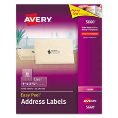 Avery® Matte Clear Easy Peel Mailing Labels w/ Sure Feed Technology, Laser Printers, 1 x 2.63, Clear, 30/Sheet, 50 Sheets/Box