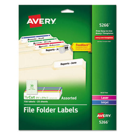 Avery® Permanent TrueBlock File Folder Labels with Sure Feed Technology, 0.66 x 3.44, White, 30/Sheet, 25 Sheets/Pack