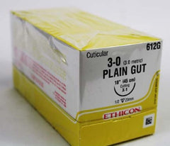 J & J Healthcare Systems Suture with Needle Absorbable Uncoated Undyed Suture Plain Gut Size 3 - 0 18 Inch Suture 1-Needle 22 mm Length 1/2 Circle Reverse Cutting Needle