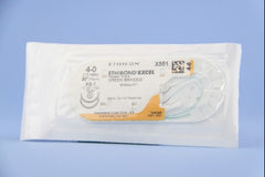 Suture with Needle Ethibond Nonabsorbable Coated Green Suture Braided Polyester Size 4 - 0 30 Inch Suture Double-Armed 17 mm Length 1/2 Circle Taper Point Needle
