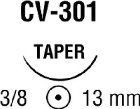 Suture with Needle Ti•Cron Nonabsorbable Coated Blue Suture Braided Polyester Size 4 - 0 30 Inch Suture Double-Armed 13 mm Length 3/8 Circle Taper Point Needle