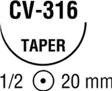 Suture with Needle Ti•Cron Nonabsorbable Coated Blue Suture Braided Polyester Size 4 - 0 36 Inch Suture Double-Armed 20 mm Length 1/2 Circle Taper Point Needle