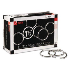 Acco Metal Book Rings, 1 1/2" Diameter, 100 Rings/Box