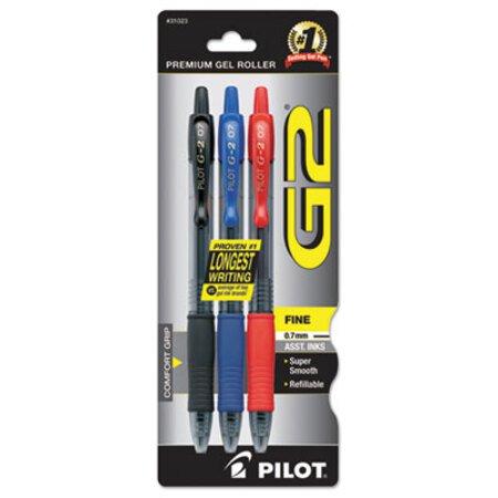 Pilot® G2 Premium Retractable Gel Pen, 0.7 mm, Assorted Ink, Smoke Barrel, 3/Pack