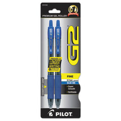 Pilot® G2 Premium Retractable Gel Pen, 0.7 mm, Blue Ink, Smoke Barrel, 2/Pack