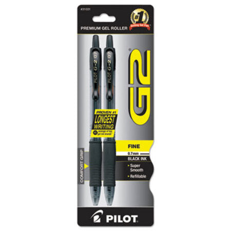 Pilot® G2 Premium Retractable Gel Pen, 0.7 mm, Black Ink, Smoke Barrel, 2/Pack
