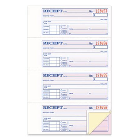 TOPS™ Money/Rent Receipt Books, 2-3/4 x 7 1/8, Three-Part Carbonless, 100 Sets/Book