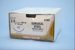 Suture with Needle Nonabsorbable Uncoated Silver Suture Stainless Steel Size 2 - 0 18 Inch Suture 1-Needle 36 mm Length 3/8 Circle Reverse Cutting Needle
