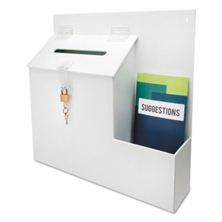 Deflecto® Suggestion Box Literature Holder w/Locking Top, 13 3/4 x 3 5/8 x 13, White