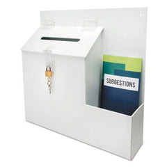 Deflecto® Suggestion Box Literature Holder w/Locking Top, 13 3/4 x 3 5/8 x 13, White