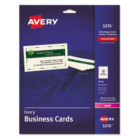 Avery® Printable Microperforated Business Cards with Sure Feed Technology, Laser, 2 x 3.5, Ivory, Uncoated, 250/Pack