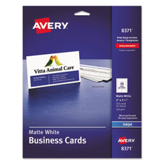 Avery® Printable Microperforated Business Cards with Sure Feed Technology, Inkjet, 2 x 3.5, White, Matte, 250/Pack