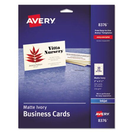 Avery® Printable Microperforated Business Cards with Sure Feed Technology, Inkjet, 2 x 3.5, Ivory, Matte, 250/Pack