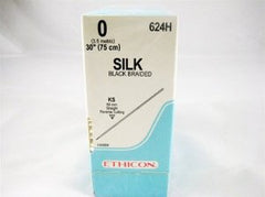 Suture with Needle Perma-Hand Nonabsorbable Coated Black Suture Braided Silk Size 0 30 Inch Suture 1-Needle 60 mm Length Straight Conventional Cutting Needle