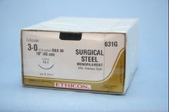 Suture with Needle Nonabsorbable Uncoated Silver Suture Stainless Steel Size 3 - 0 18 Inch Suture 1-Needle 24 mm Length 3/8 Circle Reverse Cutting Needle