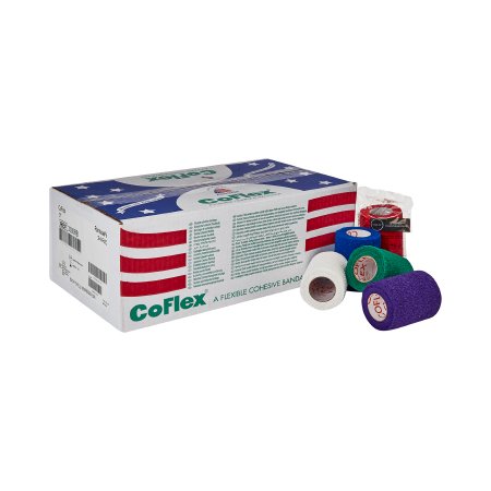 Andover Coated Products Cohesive Bandage CoFlex® 3 Inch X 5 Yard 14 lbs. Tensile Strength Self-adherent Closure Teal / Blue / White / Purple / Red / Green NonSterile