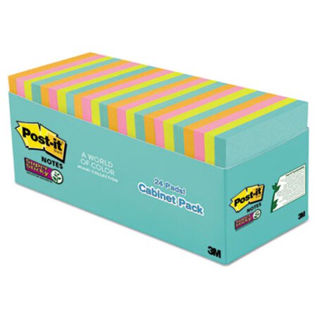 Post-it® Notes Super Sticky Pads in Miami Colors, 3 x 3, 70/Pad, 24 Pads/Pack