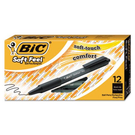 Bic® Soft Feel Retractable Ballpoint Pen, Fine 0.8mm, Black Ink/Barrel, Dozen