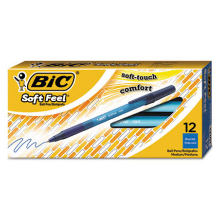 Bic® Soft Feel Stick Ballpoint Pen, Medium 1mm, Blue Ink/Barrel, Dozen