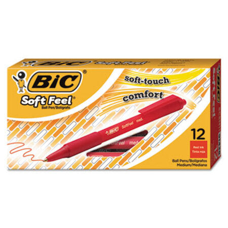 Bic® Soft Feel Retractable Ballpoint Pen, Medium 1mm, Red Ink/Barrel, Dozen