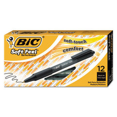 Bic® Soft Feel Retractable Ballpoint Pen, Medium 1mm, Black Ink/Barrel, Dozen