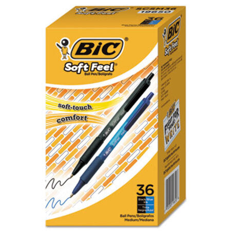 Bic® Soft Feel Retractable Ballpoint Pen Value Pack, 1mm, Assorted Ink/Barrel, 36/Pack