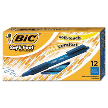 Bic® Soft Feel Retractable Ballpoint Pen, Fine 0.8mm, Blue Ink/Barrel, Dozen