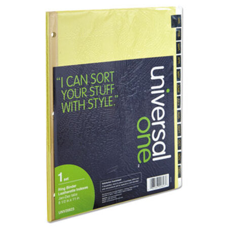 Universal® Deluxe Preprinted Simulated Leather Tab Dividers with Gold Printing, 12-Tab, Jan. to Dec., 11 x 8.5, Buff, 1 Set