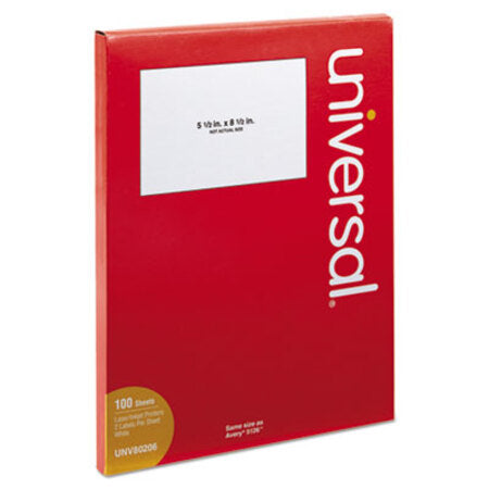 Universal® White Labels, Inkjet/Laser Printers, 5.5 x 8.5, White, 2/Sheet, 100 Sheets/Pack