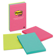 Post-it® Notes Original Pads in Cape Town Colors, Lined, 4 x 6, 100-Sheet, 3/Pack