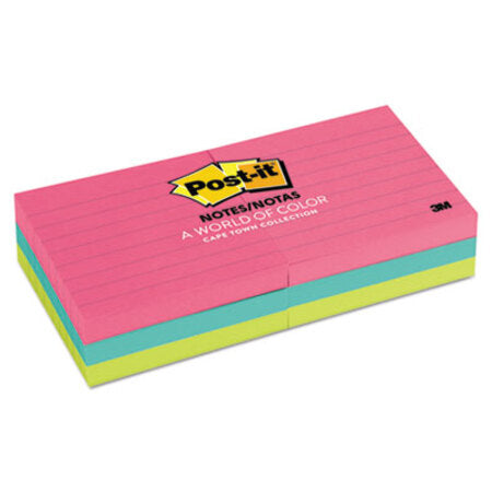 Post-it® Notes Original Pads in Cape Town Colors, 3 x 3, Lined, 100-Sheet, 6/Pack