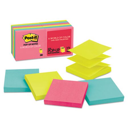 Post-it® Pop-up Notes Original Pop-up Refill, 3 x 3, Assorted Cape Town Colors, 100-Sheet, 12/Pack
