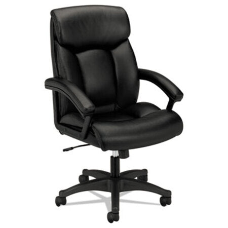 HON® HVL151 Executive High-Back Leather Chair, Supports up to 250 lbs., Black Seat/Black Back, Black Base