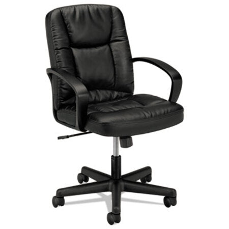 HON® HVL171 Executive Mid-Back Leather Chair, Supports up to 250 lbs., Black Seat/Black Back, Black Base