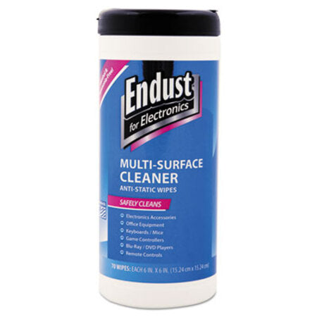 Endust® Antistatic Premoistened Wipes for Electronics, Cloth, 6" x 6", 70/Tub