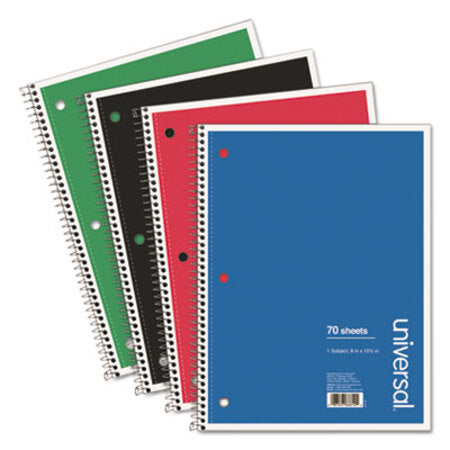 Universal® Wirebound Notebook, 1 Subject, Wide/Legal Rule, Assorted Color Covers, 10.5 x 8, 70 Sheets, 4/Pack