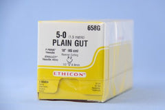 Suture with Needle Absorbable Uncoated Undyed Suture Plain Gut Size 5 - 0 18 Inch Suture 1-Needle 8 mm Length 1/2 Circle Precision Point - Reverse Cutting Needle