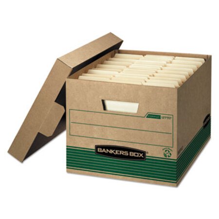 Bankers Box® STOR/FILE Medium-Duty 100% Recycled Storage Boxes, Letter/Legal Files, 12.5" x 16.25" x 10.25", Kraft/Green, 12/Carton
