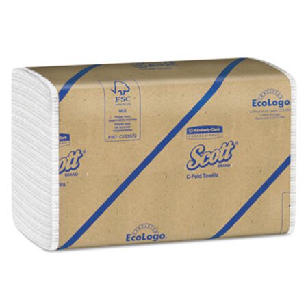 Scott® Essential C-Fold Towels, Absorbency Pockets,10 1/8x13 3/20,White,200/PK,12 PK/CT