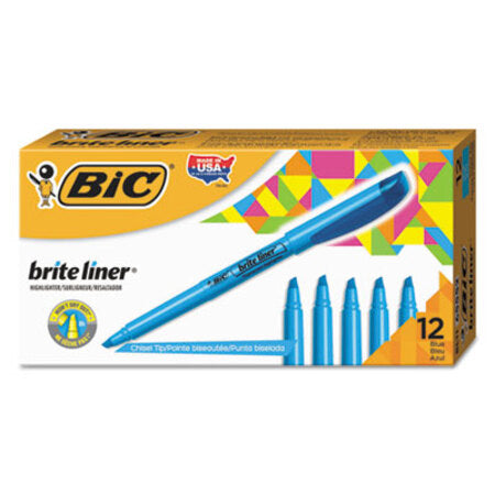 Bic® Brite Liner Highlighter, Chisel Tip, Fluorescent Blue, Dozen