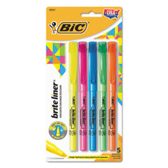 Bic® Brite Liner Highlighter, Chisel Tip, Assorted Colors, 5/Set