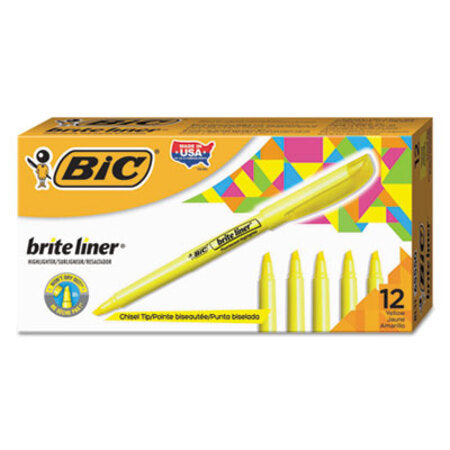 Bic® Brite Liner Highlighter, Chisel Tip, Fluorescent Yellow, Dozen
