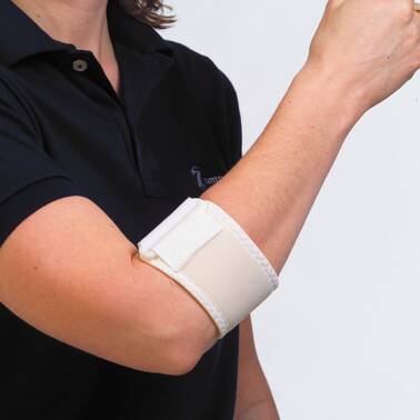 Zimmer Elbow Support Pull-On / D-Ring / Hook and Loop Strap Closure Tennis Elbow Strap Left or Right Elbow 8-1/2 to 9-1/2 Inch Forearm Circumference White